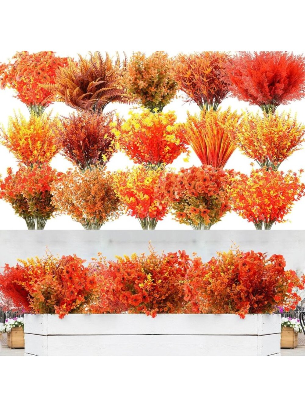 60-Piece Fall Artificial Flowers Bundle - UV Resistant Orange Faux Plants for